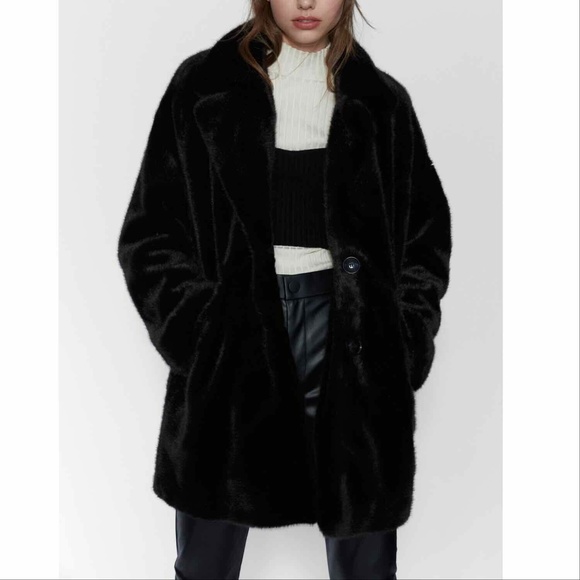Zara Jackets & Blazers - Zara Faux Fur Coat In Black Size XS